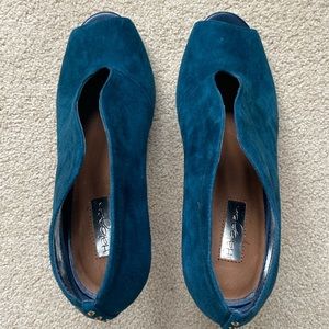 Like New! Halogen Women’s Hakatrina Teal Suede Peep Toe Bootie Heels